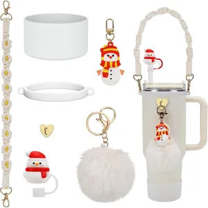 Set de accesorios de muñeco de nieve de Navidad para taza de 40 oz con correa de flores
