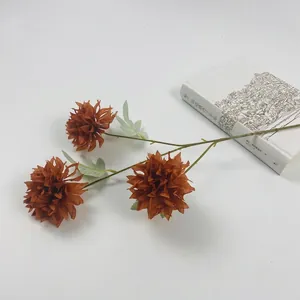 Fiore di calendula artificiale arancione bruciato con tre teste per matrimoni