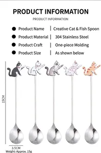 Dimensions détaillées des cuillères à café en acier inox 304 à long manche chat