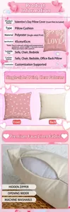Detailed view of Valentine's Day heart pillowcase with hidden zipper feature.