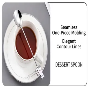 Cuillère à dessert en acier inoxydable 304 à long manche avec un joli chat de dessin animé.