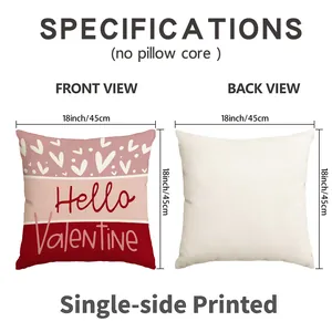 Detail showing 18x18 inch Valentine's Day heart pillowcase specifications and dimensions.