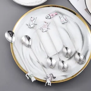 Cuillères à café créatives en acier inoxydable 304 avec motifs mignons de chats