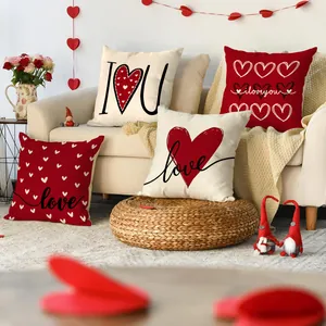Cozy living room with heart-themed Valentine's Day decorative cushion covers