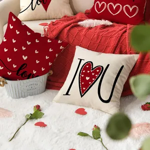 Romantic Valentine's Day throw pillow covers with heart patterns in a home setting