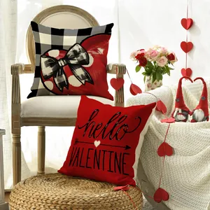 Festive Valentine's Day pillow covers displayed in a cozy home living room setting