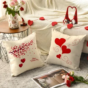 Valentine's Day heart-patterned cushion covers displayed in a cozy living room scene