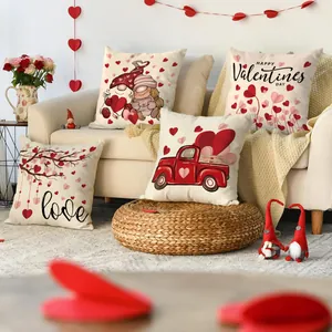 Valentine's Day pillow covers set with romantic heart patterns and cute gnomes
