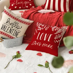 Set of romantic Valentine's Day throw pillow covers with heart and floral patterns