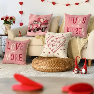 Valentine's Day decorative pillow covers featuring romantic heart and quote patterns