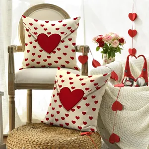 Valentine's Day heart throw pillow covers set shown in a cozy romantic home interior