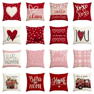 Valentine's Day Heart Pillowcase Polyester Decorative Sofa Cushion Cover Love XOXO Letter Print Wedding Home Decor