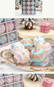 Detalle de bolas de espuma de Navidad color macaron de 6 cm con perlas de colores