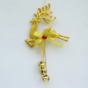 Christmas Reindeer Hanging Ornaments Electroplated Deer With Bells And Red Rhinestone Bow For Xmas Tree Decor Gold Silver Red