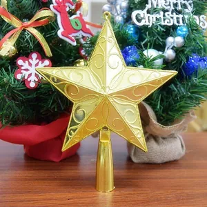 Christmas Tree Topper Star Hollow Filigree Design Electroplated Plastic Star For Holiday Home Xmas Tree Decoration Gold Silver