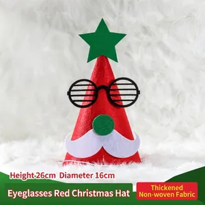 Red felt Christmas hat with glasses and star decoration for holiday party decoration