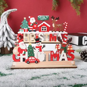 Festive wooden Christmas desktop ornament with Santa, snowman and colorful letter signs