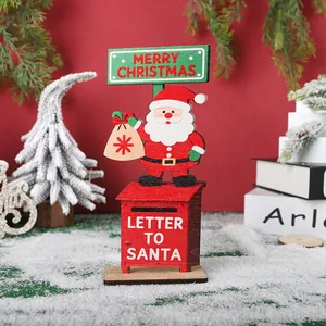 Handcrafted wooden Santa Claus tabletop decoration with Merry Christmas sign for holiday