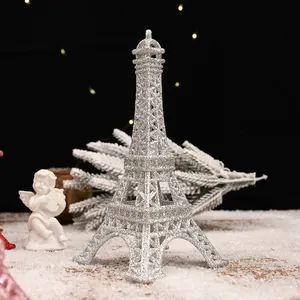 Decorative silver glitter Eiffel Tower model for Christmas window display ornament