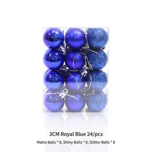 Set of 24 blue 3cm Christmas ornaments with matte, glossy, and glitter finishes