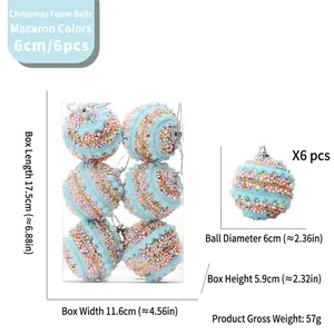 Set de 6 bolas de Navidad de espuma color macaron para árbol, 6 cm de diámetro