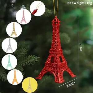 Glittery Eiffel Tower Christmas hanging ornament set in multiple colors for tree