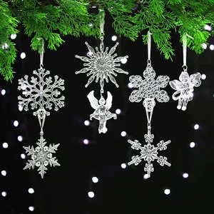 Christmas Transparent Acrylic Snowflake Angel Tree Ornaments Crystalline Hanging Decoration For Holiday Party Home Decor
