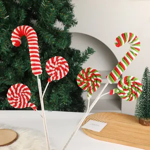 Flauschige Weihnachts-Zuckerstangen und Lutscher-Zweige für DIY-Baumdekoration