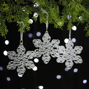 Set of transparent acrylic snowflake ornaments with bubbly texture for Christmas tree decor