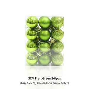 Pack of 24 fruit green 3cm Christmas ornaments in matte, shiny, and glitter finishes