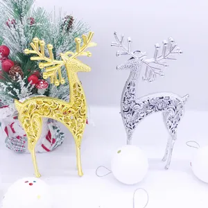 Christmas Reindeer Hanging Ornament Hollow Filigree Plastic Electroplated Deer Figurine Festive Tree Decoration