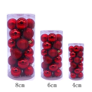 Set di 24 palline di Natale rosse in misure 8cm 6cm 4cm in tubi di plastica chiari