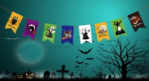 Bunte Halloween Cartoon Girlande Banner für Party Deko und festliche Atmosphäre.