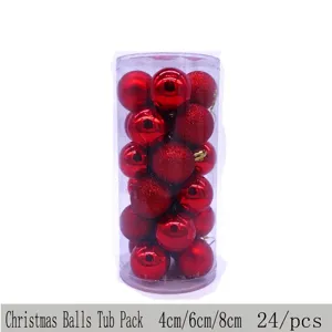 Detailed view of 24 red Christmas ornaments set in a clear storage tube
