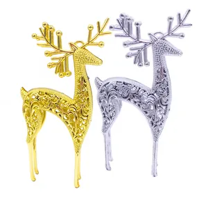 Gold and silver hollow-out reindeer Christmas tree hanging ornaments for holiday decor