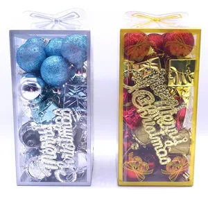 32Pcs Christmas Ball Ornaments Set Plastic Hanging Tree Decorations With Glitter Bells Drums Boxes For Holiday Party Home Decor