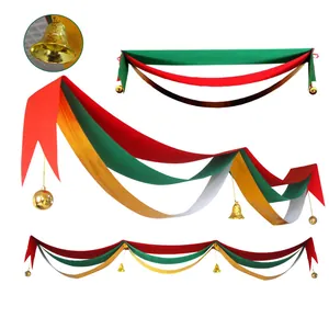 Festive Christmas wavy ribbon garland with golden bells for mall and hotel party decoration