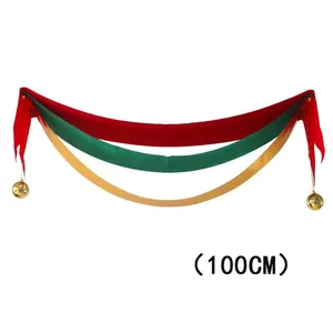 Detail der 100cm Weihnachts-Wellenfahne mit roten, grünen und goldenen Bändern