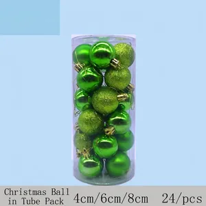 Set di 24 palline di Natale verdi in un barile con finiture lucide e glitterate