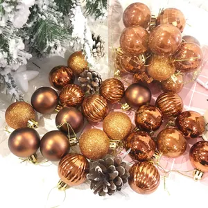 Set di palline di Natale color bronzo da 4 cm con finiture lucide opache e glitterate