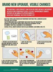 Step-by-step instructional guide for applying static window stickers to glass surfaces