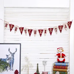 Παραδοσιακό πανό Merry Christmas με κόκκινα καρό και λινάτσα για διακόσμηση τοίχου