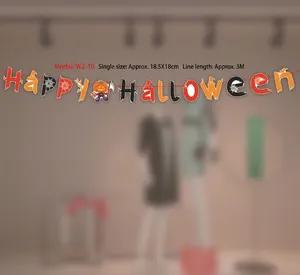 Detailansicht des Happy Halloween Cartoon-Banners mit Kürbismotiven für Party-Deko.