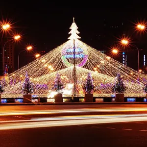 Large-scale outdoor LED string lights display for professional Christmas and festive decoration