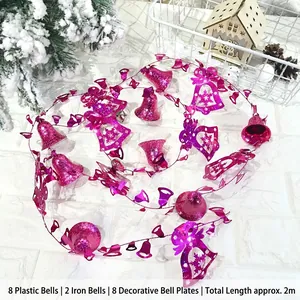 Ghirlanda di campanelli natalizi rosa rossa da 2m per decorazioni festive alberi.