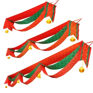 Festive Christmas wavy garland flags with golden bells for holiday party decorations