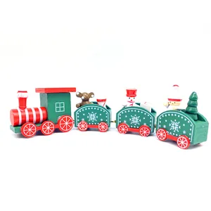 Traditional four-section wooden Christmas train toy with festive figures decoration
