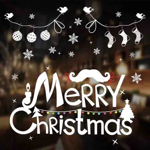 White Christmas static window cling decal featuring Merry Christmas lettering and ornaments