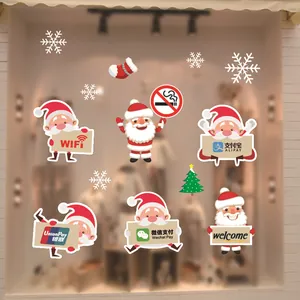 Decorative Christmas static window stickers featuring Santa Claus holding various store signs
