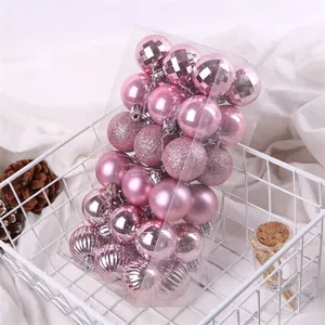 Set completo di palline di Natale rosa da 4cm con varie trame in scatola trasparente